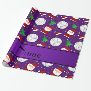Custom name purple volleyball christmas pattern wrapping paper
