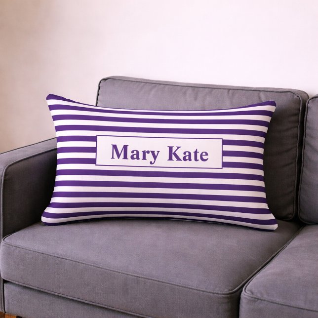 Custom Name Purple/White Stripes Lumbar Pillow (Creator Uploaded)
