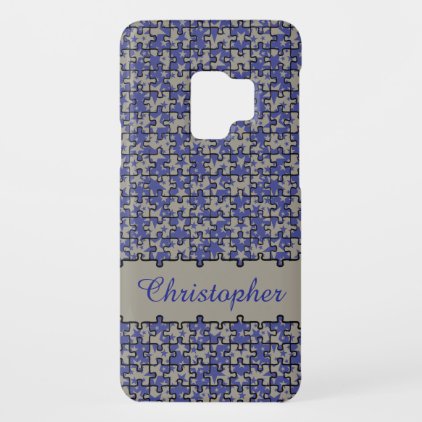 Custom name puzzle patterned blue gray Case-Mate samsung galaxy s9 case