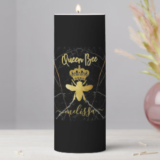 Custom Name QUEEN BEE Black Marble Gold Pillar Candle