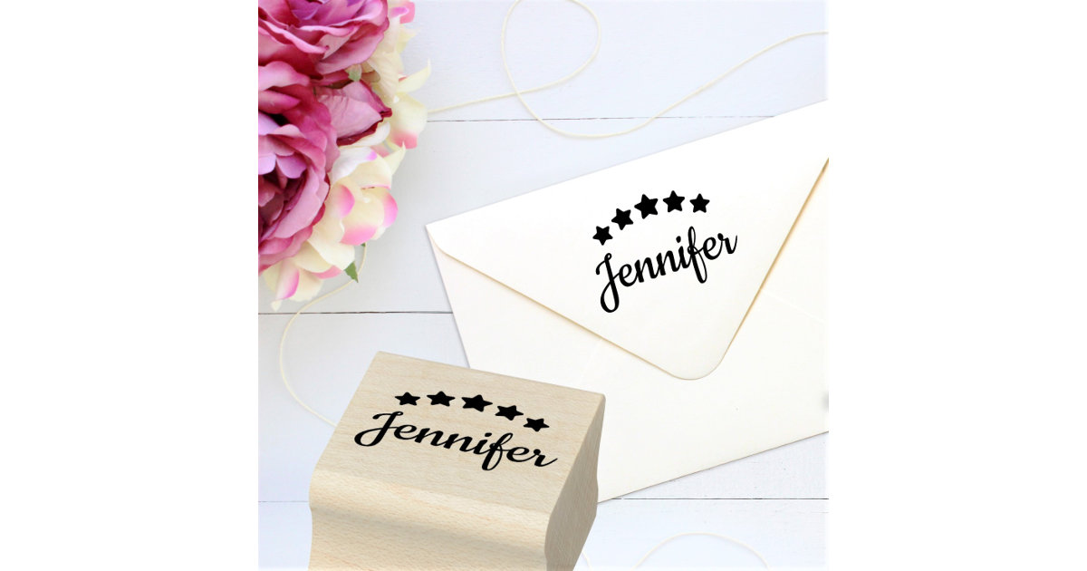 Swirly Happy Birthday Custom Name Rubber Art Stamp