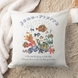 Custom Name Quote Tropical Fish Ocean Colorful Throw Pillow