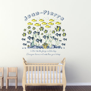 Custom Name Quote Yellow Blue Tropical Fish Ocean Wall Decal