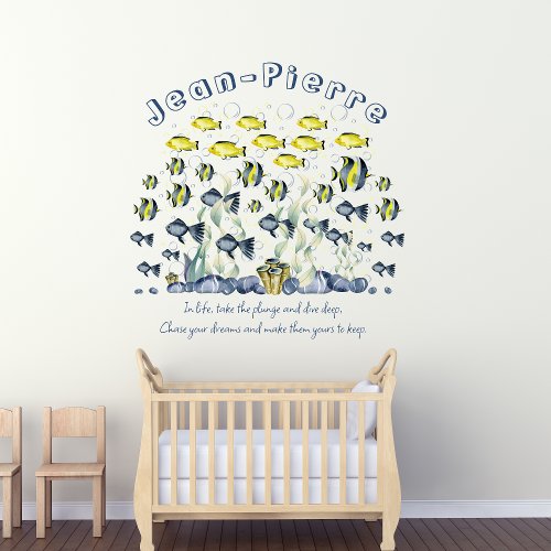 Custom Name Quote Yellow Blue Tropical Fish Ocean Wall Decal