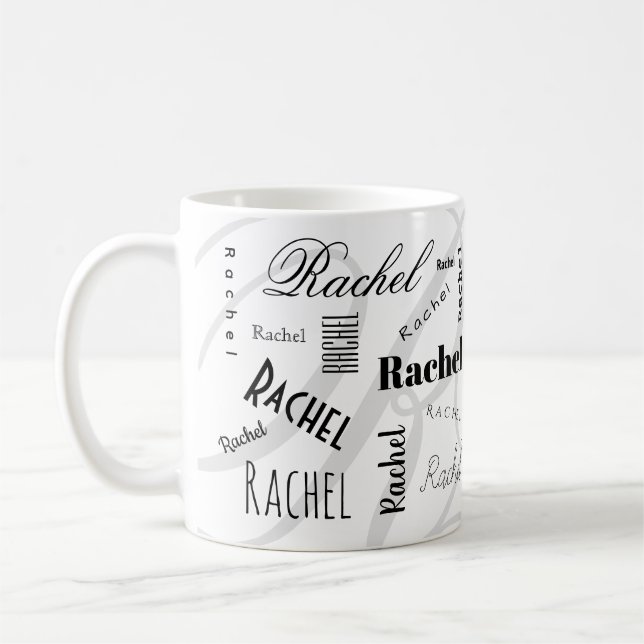 Custom Name Rachel Black White Coffee Mug (Left)