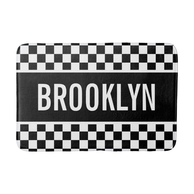 Custom Name Racing Checkerboard Pattern Classic Bath Mat (Front)