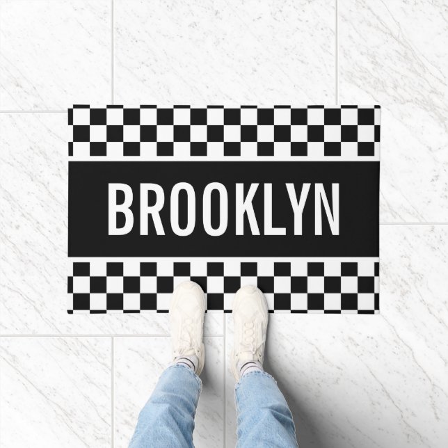 Custom Name Racing Checkerboard Pattern Classic Doormat (Indoor)