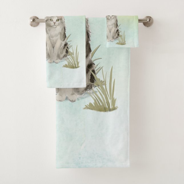 Custom Name Ragamuffin Cat Pet Bath Towel Set (Insitu)