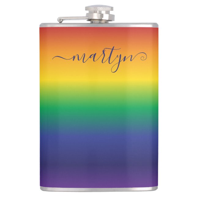 Custom Name Rainbow Color Stripes Flask (Front)