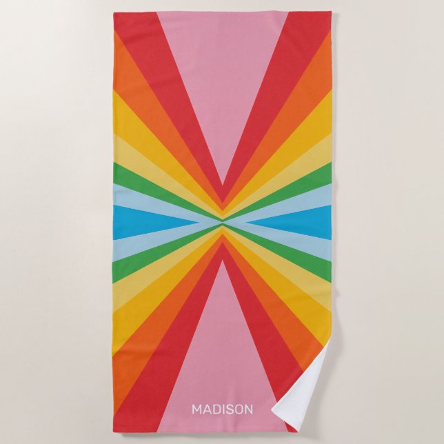 Custom Name Rainbow Colors Beach Towel (Front)