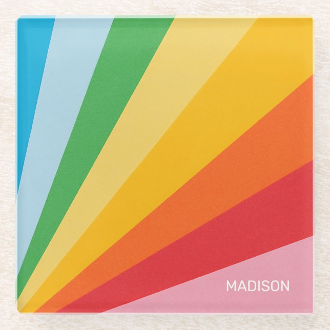 Custom Name Rainbow Colors Glass Coaster (Front)