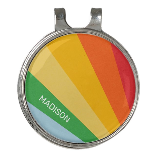 Custom Name Rainbow Colors Golf Hat Clip (Front)