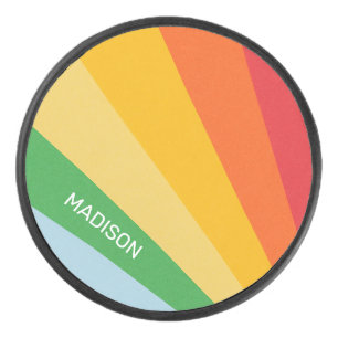 Custom Name Rainbow Colors Hockey Puck
