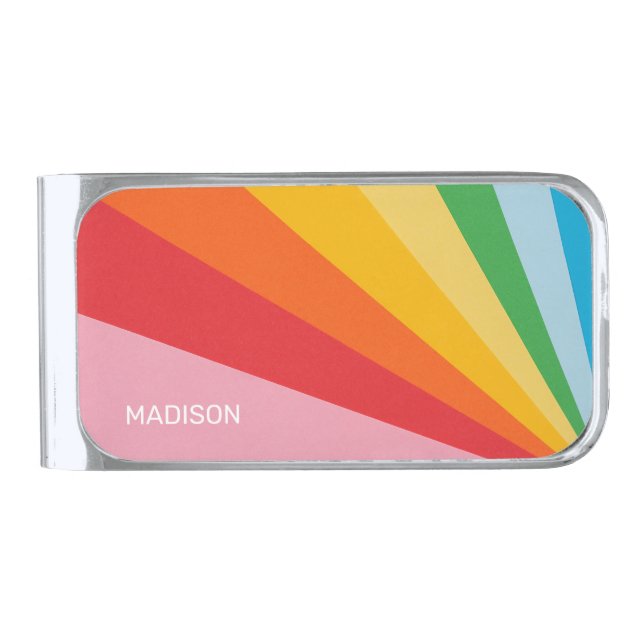 Custom Name Rainbow Colors Silver Finish Money Clip (Front)