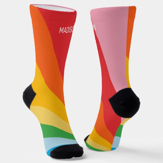 Custom Name Rainbow Colors Socks (Angled)