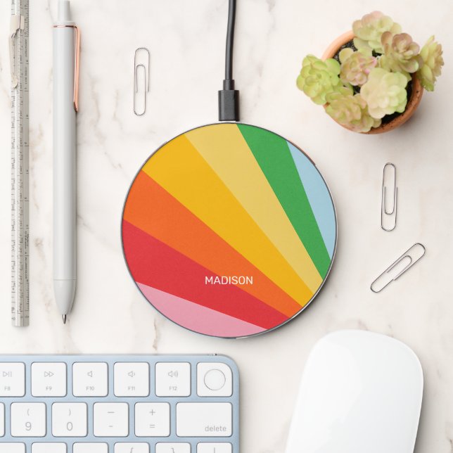 Custom Name Rainbow Colors Wireless Charger (Desk)