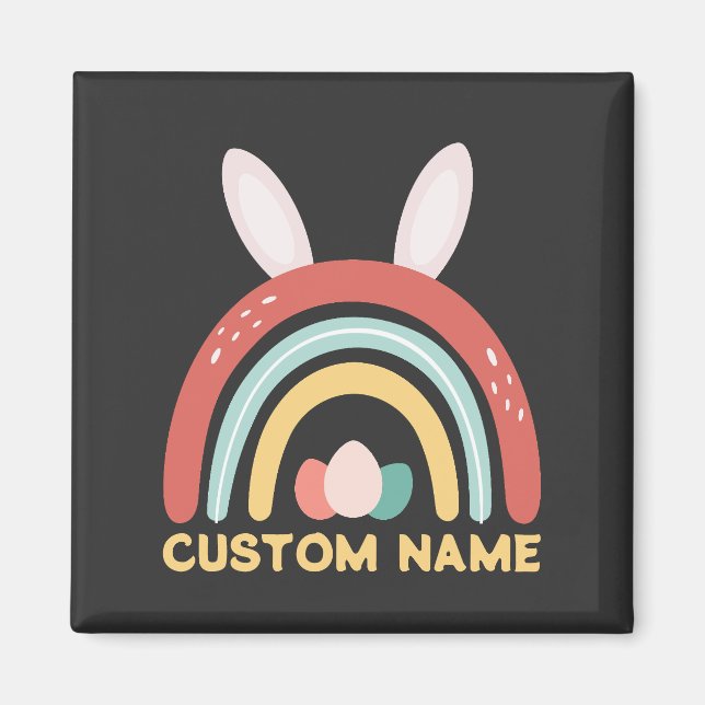 Custom Name Rainbow Egg Bunny Ear Cute Easter Magnet (Front)