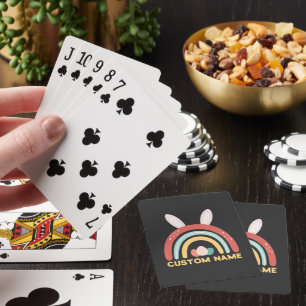 Custom Name Rainbow Egg Bunny Ear Cute Easter Poker Cards