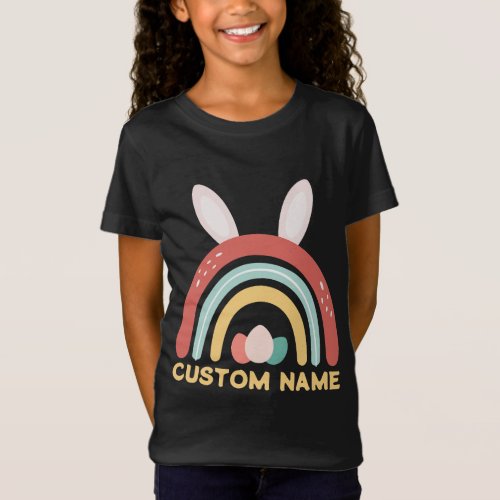 Custom Name Rainbow Egg Bunny Ear Cute Easter T_Shirt