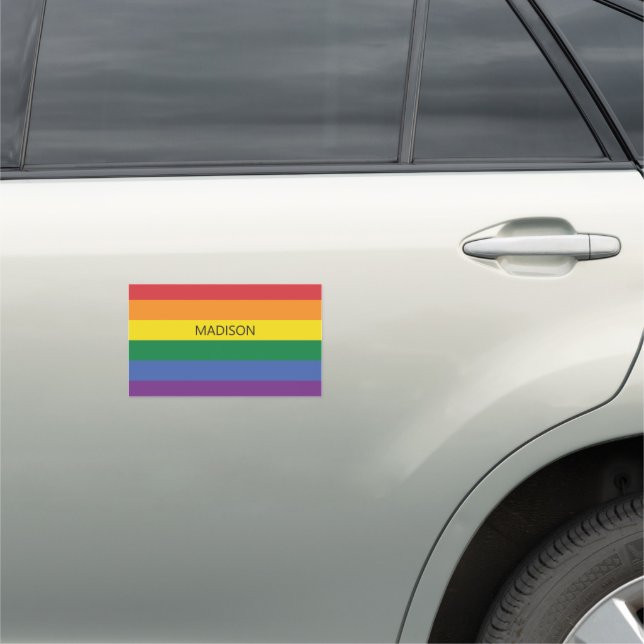 Custom Name Rainbow Flag Car Magnet (In Situ)