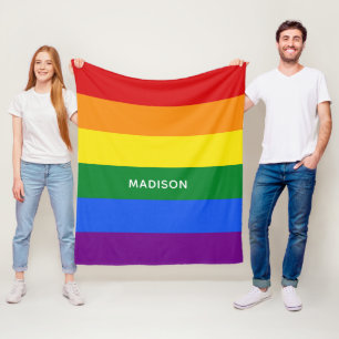 Custom name Rainbow Flag fleece blankets