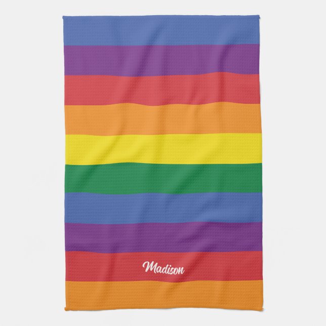 Custom Name Rainbow Flag Kitchen Towel (Vertical)