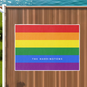 Custom Name Rainbow Flag Outdoor Rug