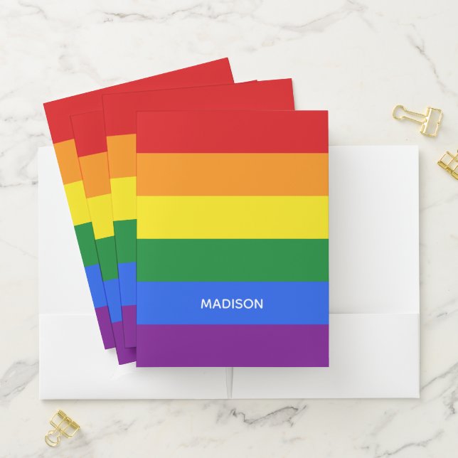 Custom name Rainbow Flag pocket folder set (In Situ)