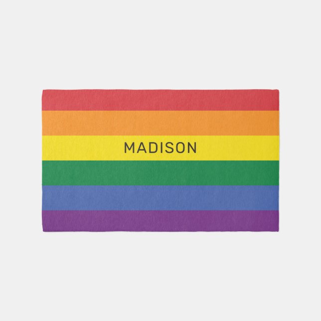 Custom Name Rainbow Flag Rug (Front)