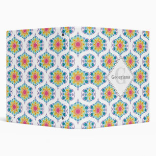 Custom Name Rainbow Floral Mandala Retro Ogee 3 Ring Binder