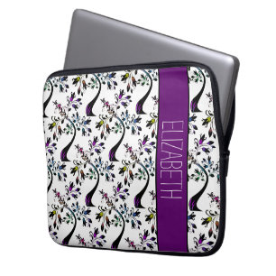 Custom Name Rainbow Floral Tree Abstract Pattern Laptop Sleeve