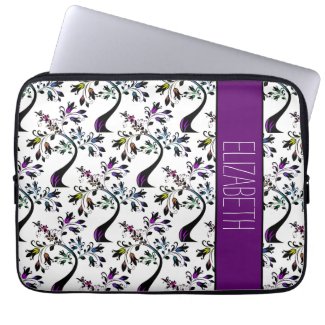 Custom Name Rainbow Floral Tree Abstract  Pattern Laptop Sleeve