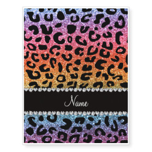 Custom name rainbow glitter cheetah print temporary tattoos