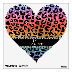 Custom name rainbow glitter cheetah print wall decal