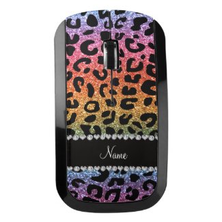 Custom name rainbow glitter cheetah print wireless mouse