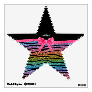 Custom name rainbow glitter zebra stripes bow wall decal