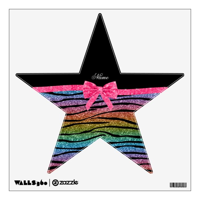 Custom name rainbow glitter zebra stripes bow wall decal (Front)