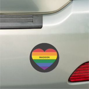 Custom Name Rainbow Heart Car Magnet