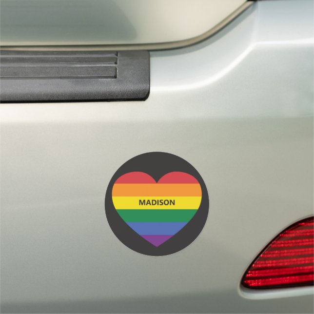 Custom Name Rainbow Heart Car Magnet (In Situ)