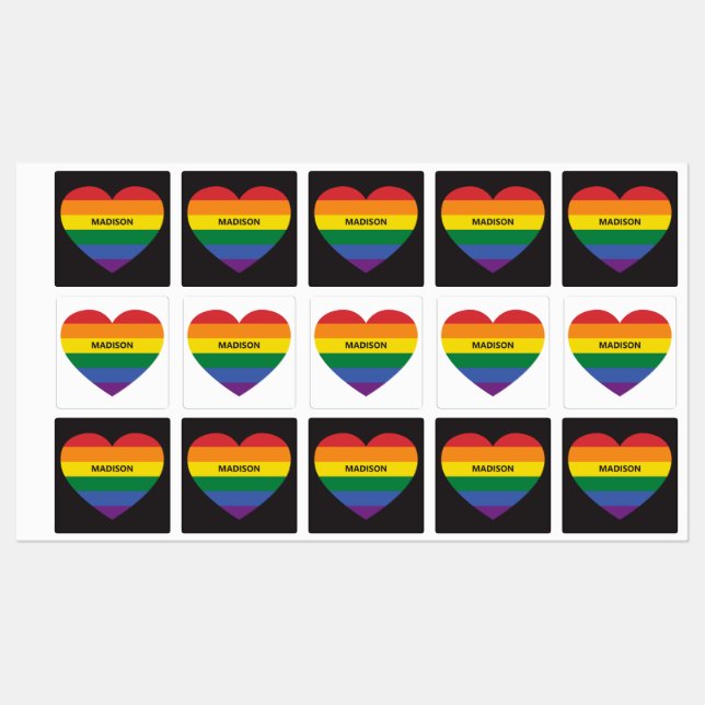 Custom Name Rainbow Heart Labels (Sheet)