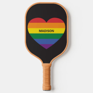 Custom Name Rainbow Heart Pickleball Paddle