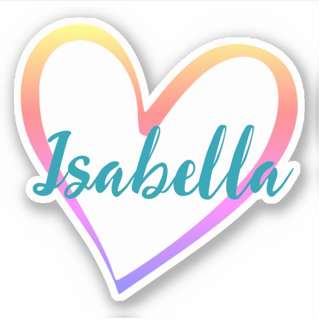 Custom Name Rainbow Heart Shape Trendy Stylish Sticker (Front)