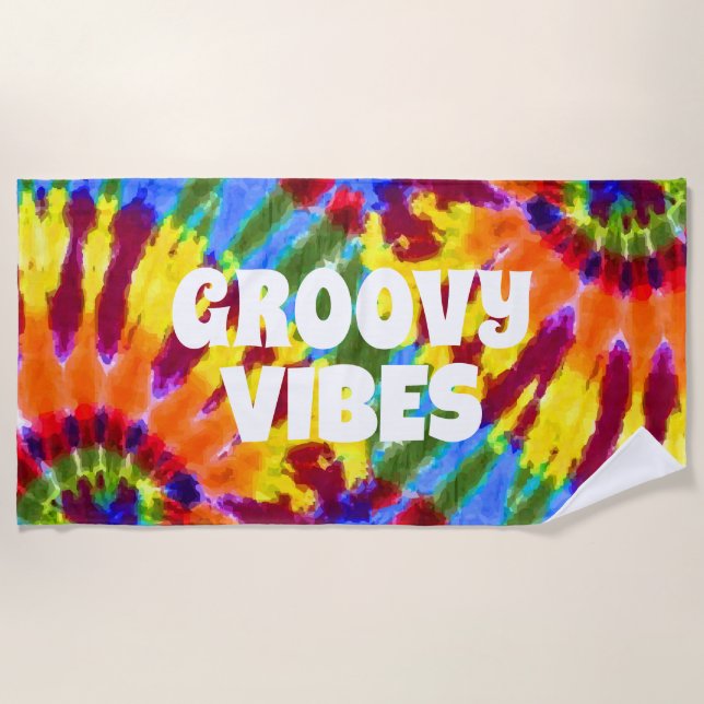 Custom Name Rainbow Hippie Tie Dye  Beach Towel (Front)
