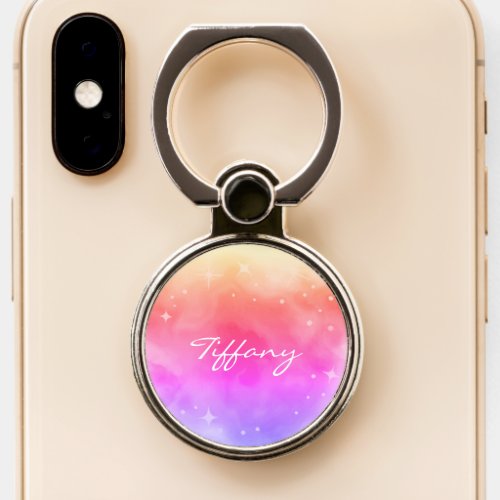 Custom Name Rainbow Ombre Galaxy Stars Nebula Cute Phone Ring Stand