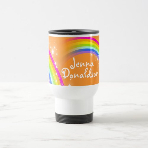Custom name rainbow orange travel  club mug