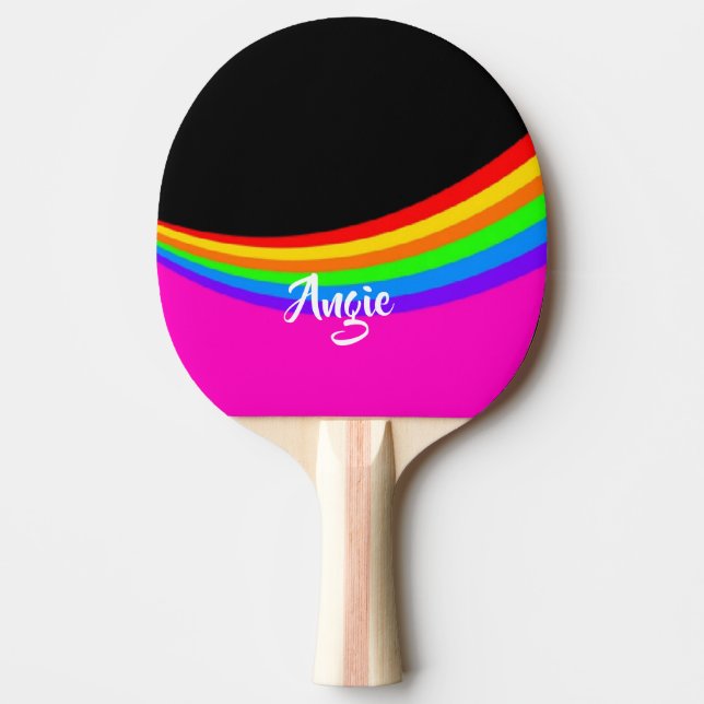 Custom name rainbow patterned ping pong paddle (Front)
