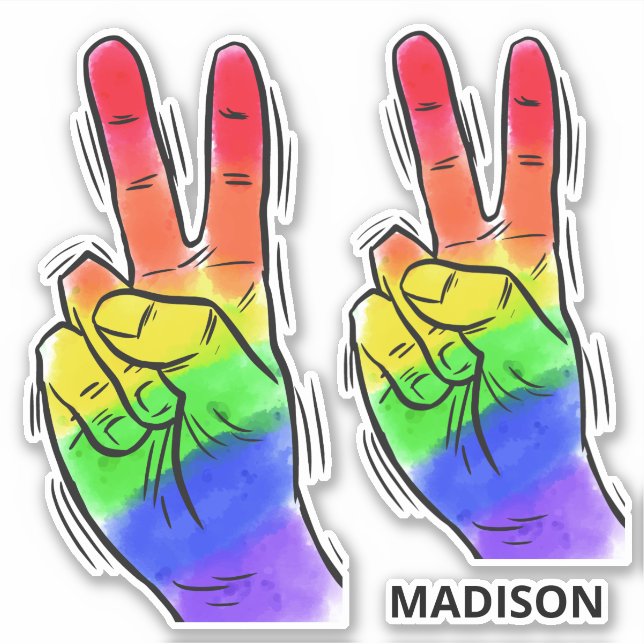 Custom name Rainbow Peace Sticker (Front)