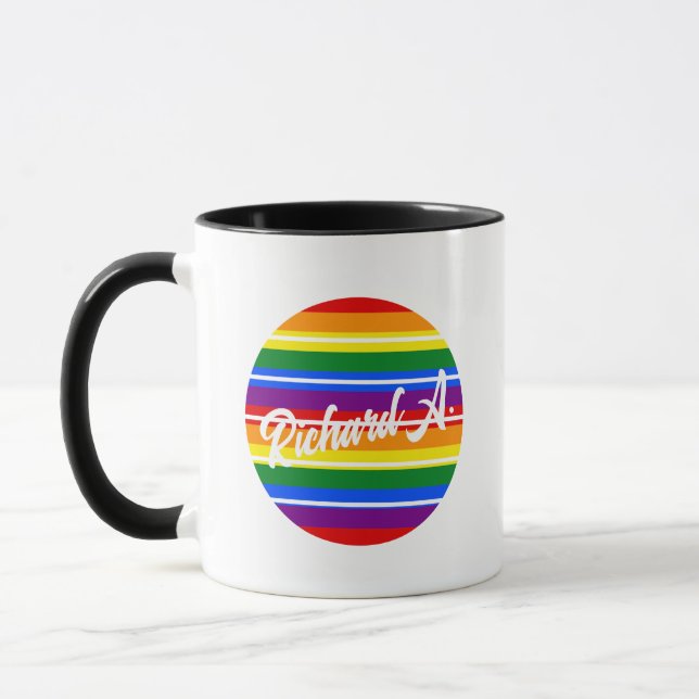 Custom Name Rainbow Pride Coffee Mug - Monogrammed (Left)