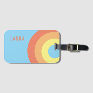 Custom name Rainbow Target – blue, Peach Luggage Tag