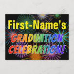 [ Thumbnail: Custom Name, Rainbow Text, Fireworks Grad Party Invitation ]